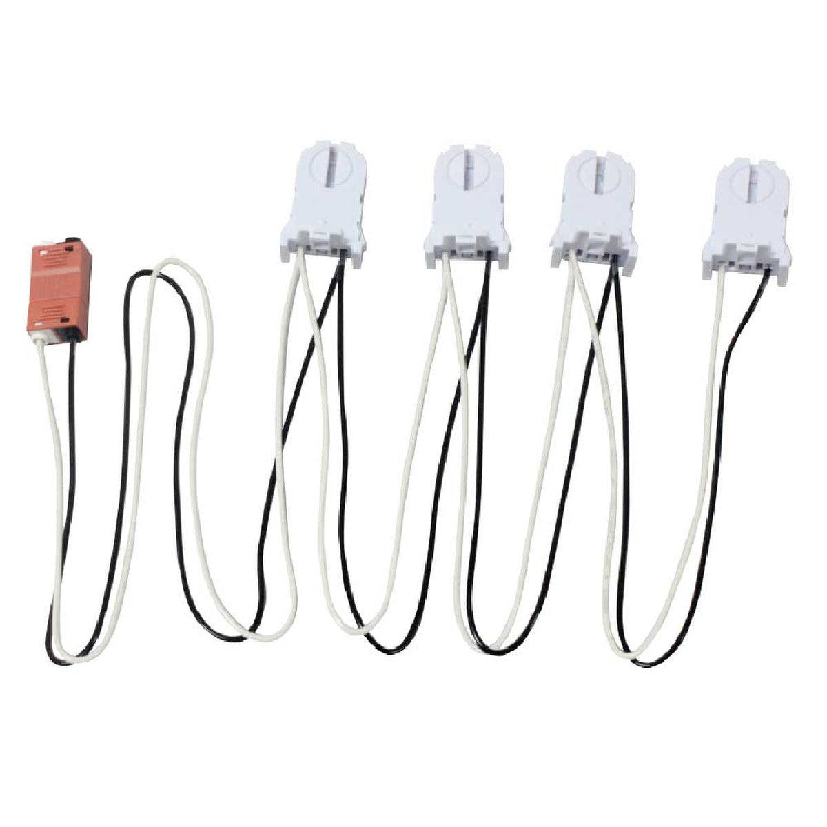 4-Lamp Wiring Harness with Tall Non-shunted Sockets for LED Tubes - Bees Lighting