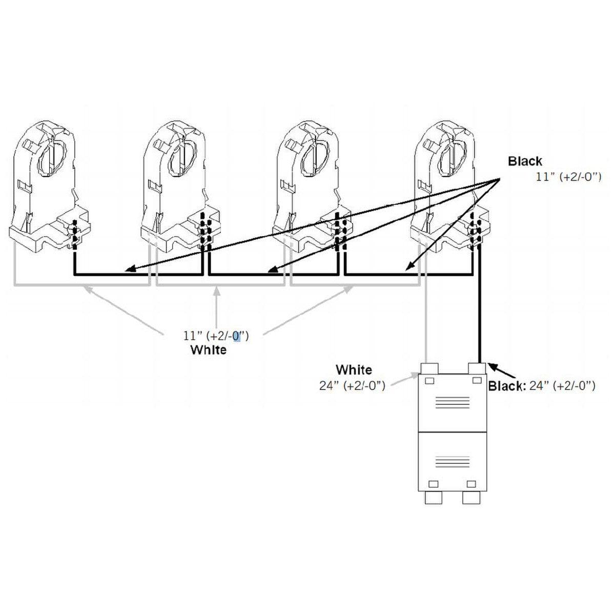 4-Lamp Wiring Harness with Tall Non-shunted Sockets for LED Tubes - Bees Lighting