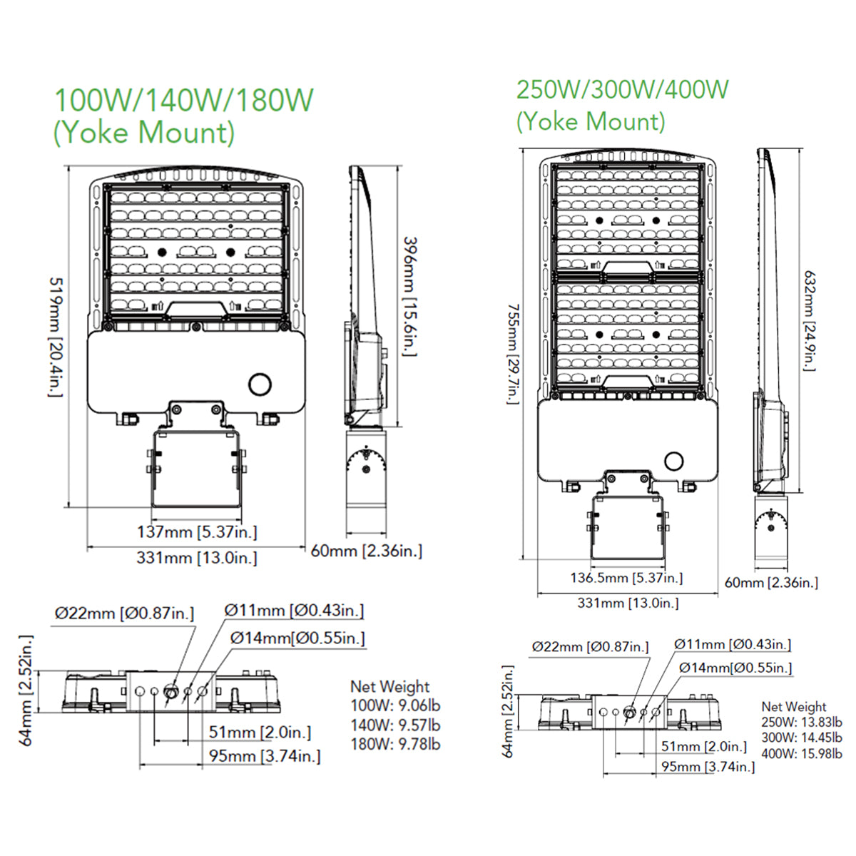 LED Pole Light, 60-140W, 30K/40K/50K, 23000 Lumens, 120-277V, Type III - Bees Lighting
