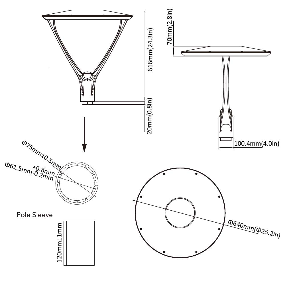 LED Post Top Light, 130 Watts, 15800 Lumens, 30K/40K/50K, 120-277V - Bees Lighting