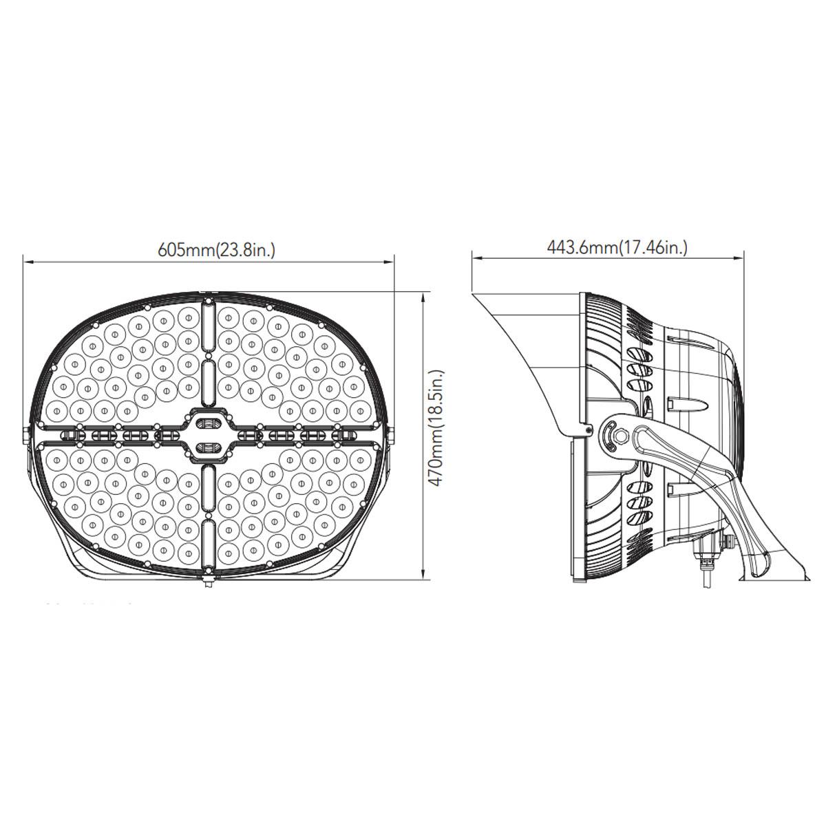 LED Sport Stadium Light, 850 Watts, 120000 lm, NEMA 4Hx4V, Trunnion, 5700K, 200-480V - Bees Lighting