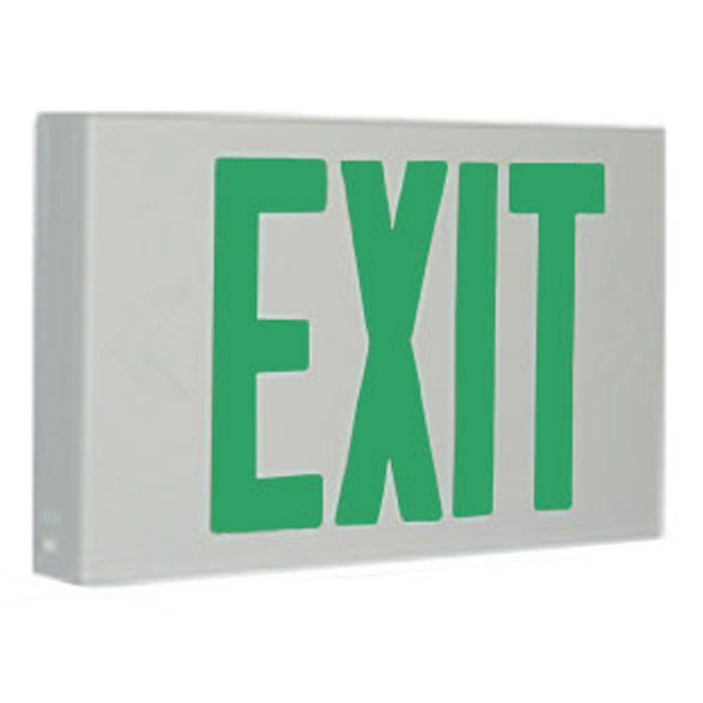 LED Exit Sign, Double Face with Green Letters, White Finish, Battery Backup Included, Remote Capable