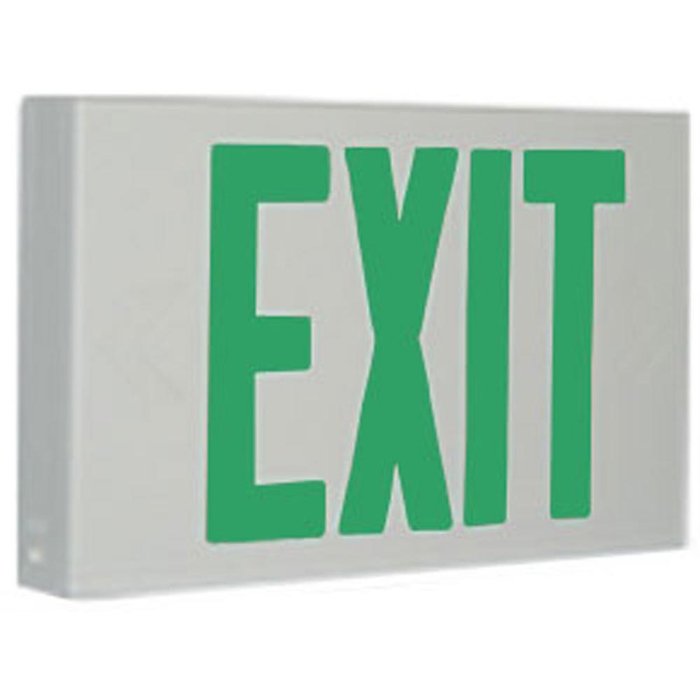 LED Exit Sign, Double Face with Green Letters, White Finish, Battery Backup Included