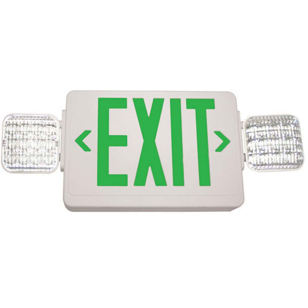 Thermoplastic Emergency Exit Sign with Lights Green Letters Remote Capable, White - Bees Lighting