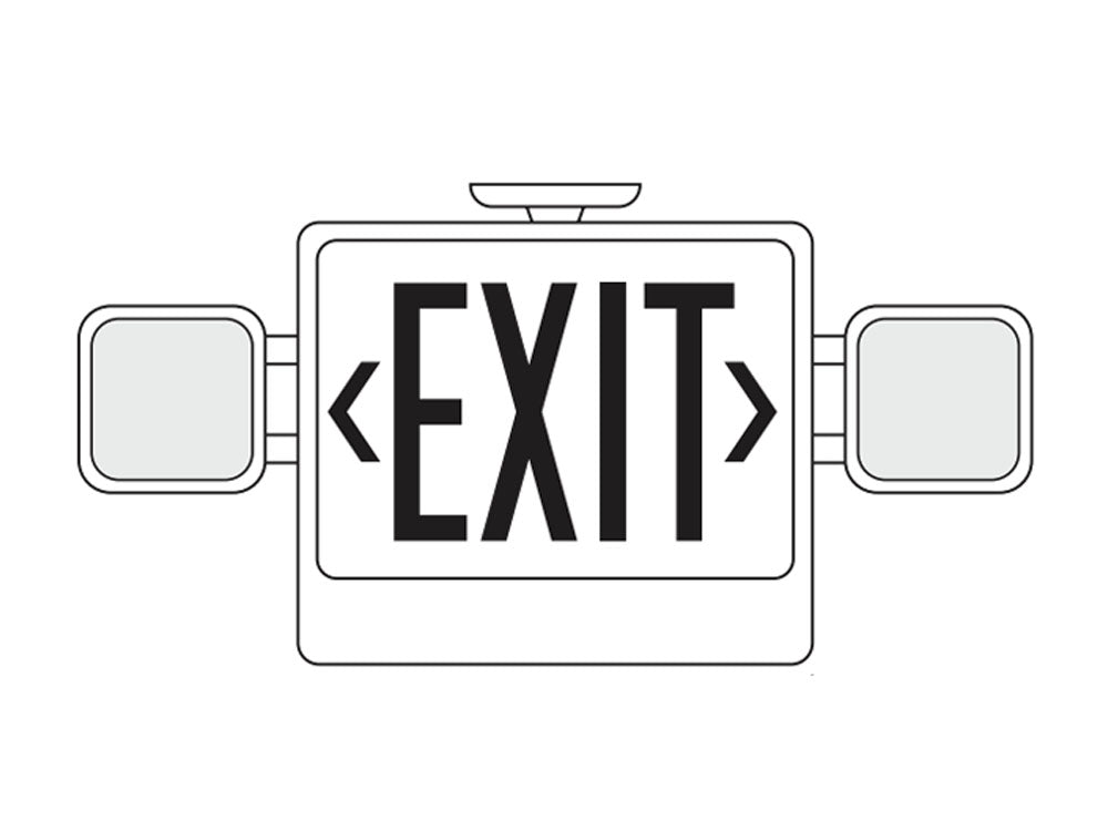 LED Combo Exit Sign, Universal Face with Green Letters, White Finish, Battery Backup Included, Remote Capable