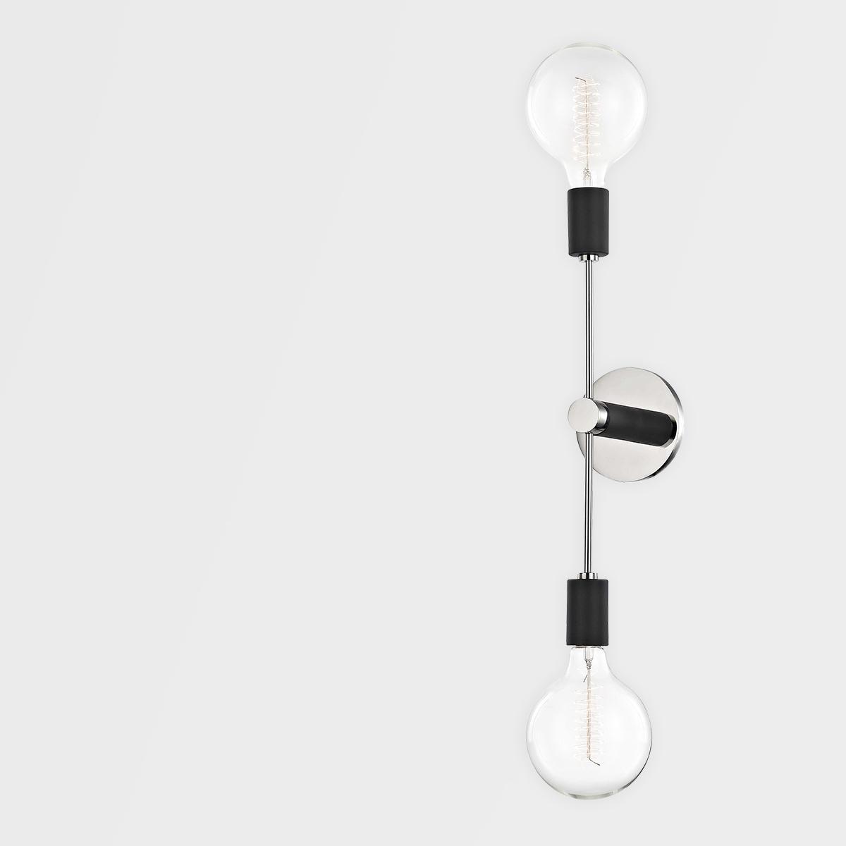 Asrid 2 Lights Armed Sconce Polished Nickel & Black Finish - Bees Lighting