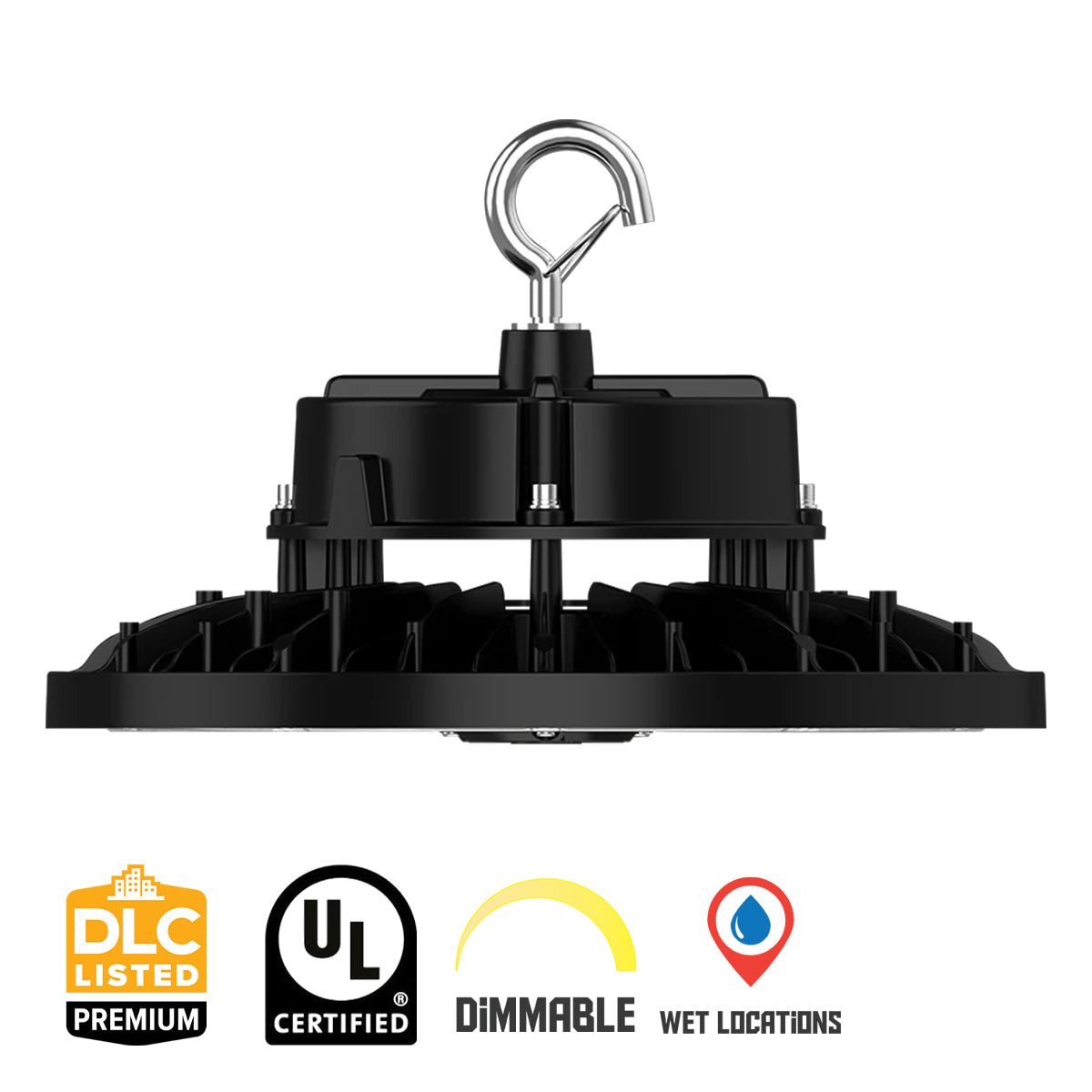 High Bay UFO LED Light, 37000 Lumens, 150/200/240W, 30K/40K/50K, 120/277V, Black - Bees Lighting