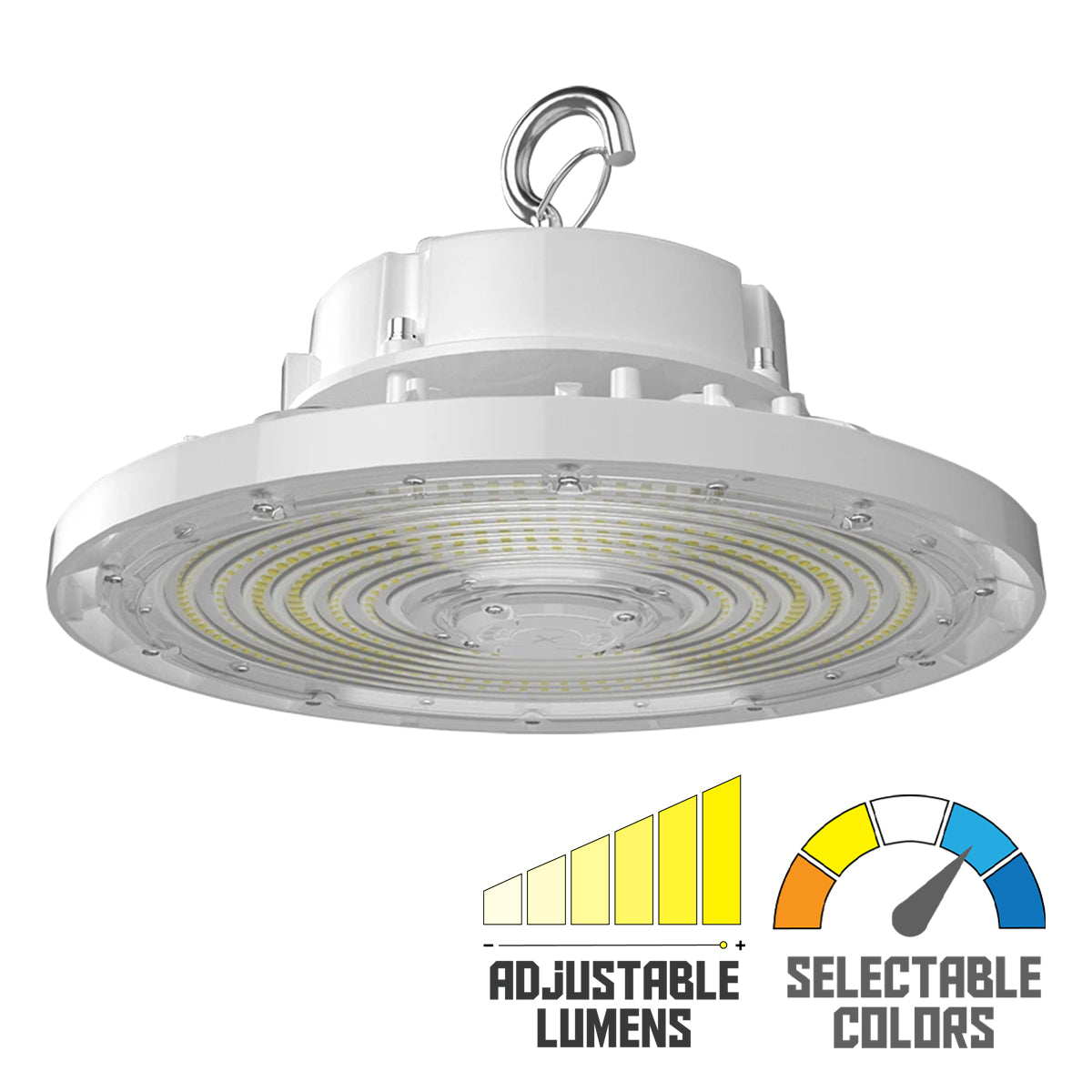 High Bay UFO LED Light, 37000 Lumens, 150/200/240W, 30K/40K/50K, 120/277V, White - Bees Lighting