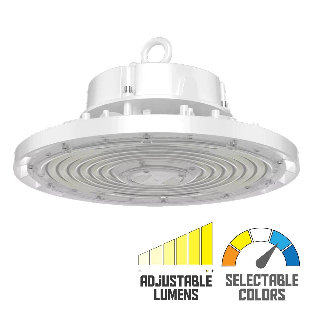 High Bay UFO LED Light, Field Adjustable Wattage 150/200/240W and CCT 30K/40K/50K, 37,000 Lumens, 120/277V - Bees Lighting