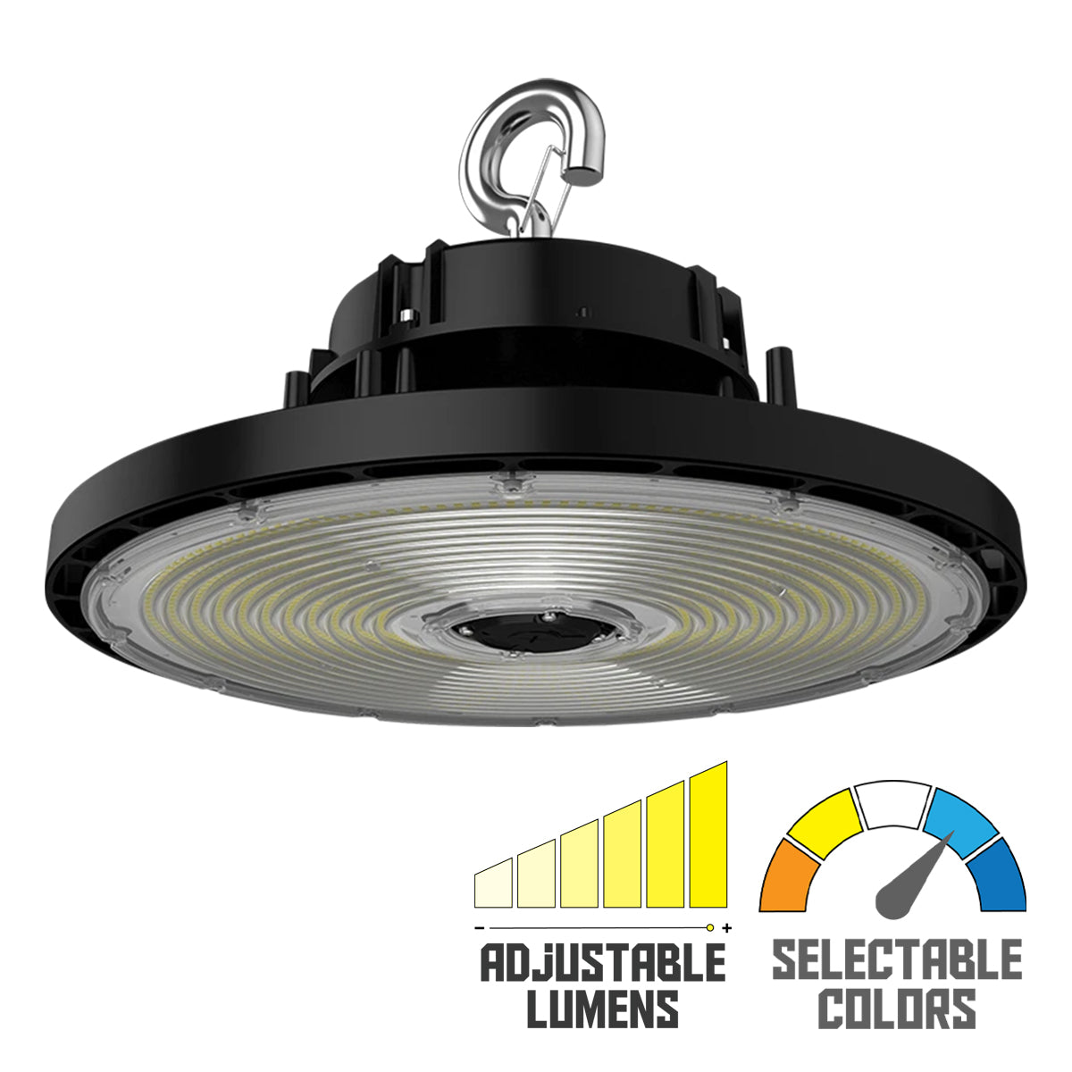 High Bay UFO LED Light, 79000 Lumens, 300/400/500W, 30K/40K/50K, 120/277V, Black - Bees Lighting