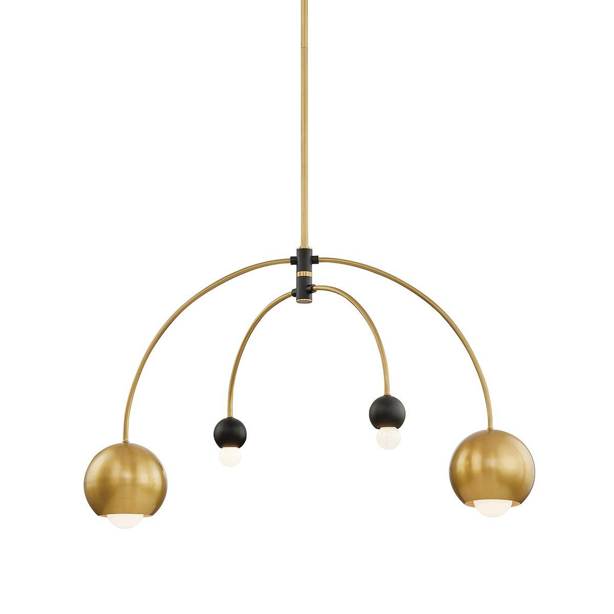 Willow Chandelier Aged Brass & Black Finish - Bees Lighting