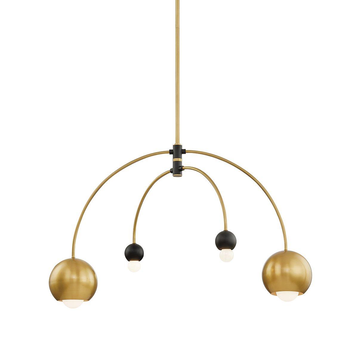 Willow 4 Lights Chandelier Aged Brass & Black Finish