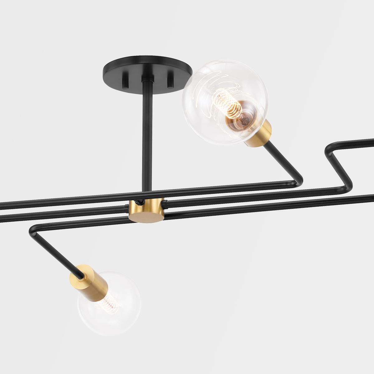 Jena 68 in. 6 lights Semi flush Mount Light Black & Brass finish - Bees Lighting