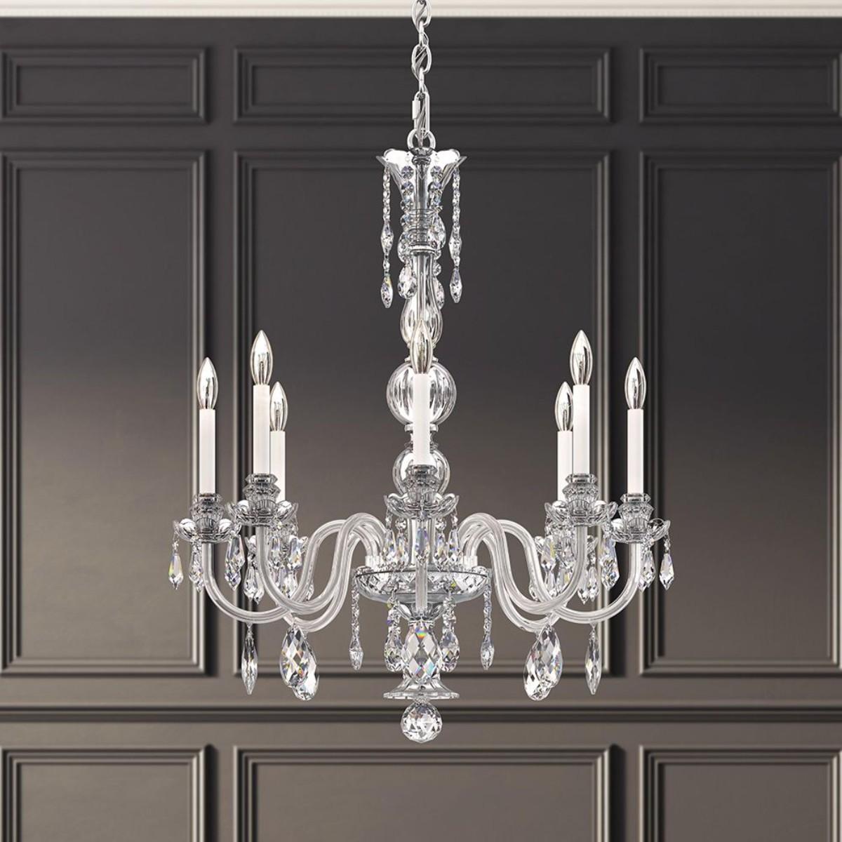 Hamilton Nouveau 8 Light Silver Chandelier with Clear Heritage Crystals