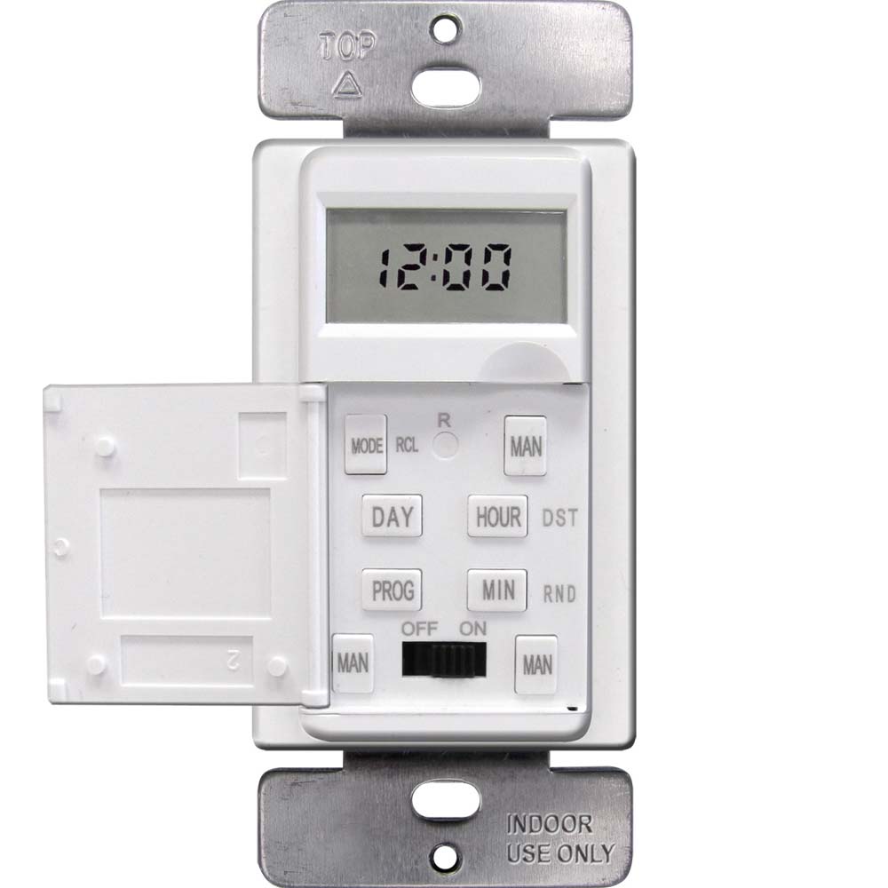 7-Day Digital In-Wall Programmable Timer Switch, 120V, 15A, White - Bees Lighting