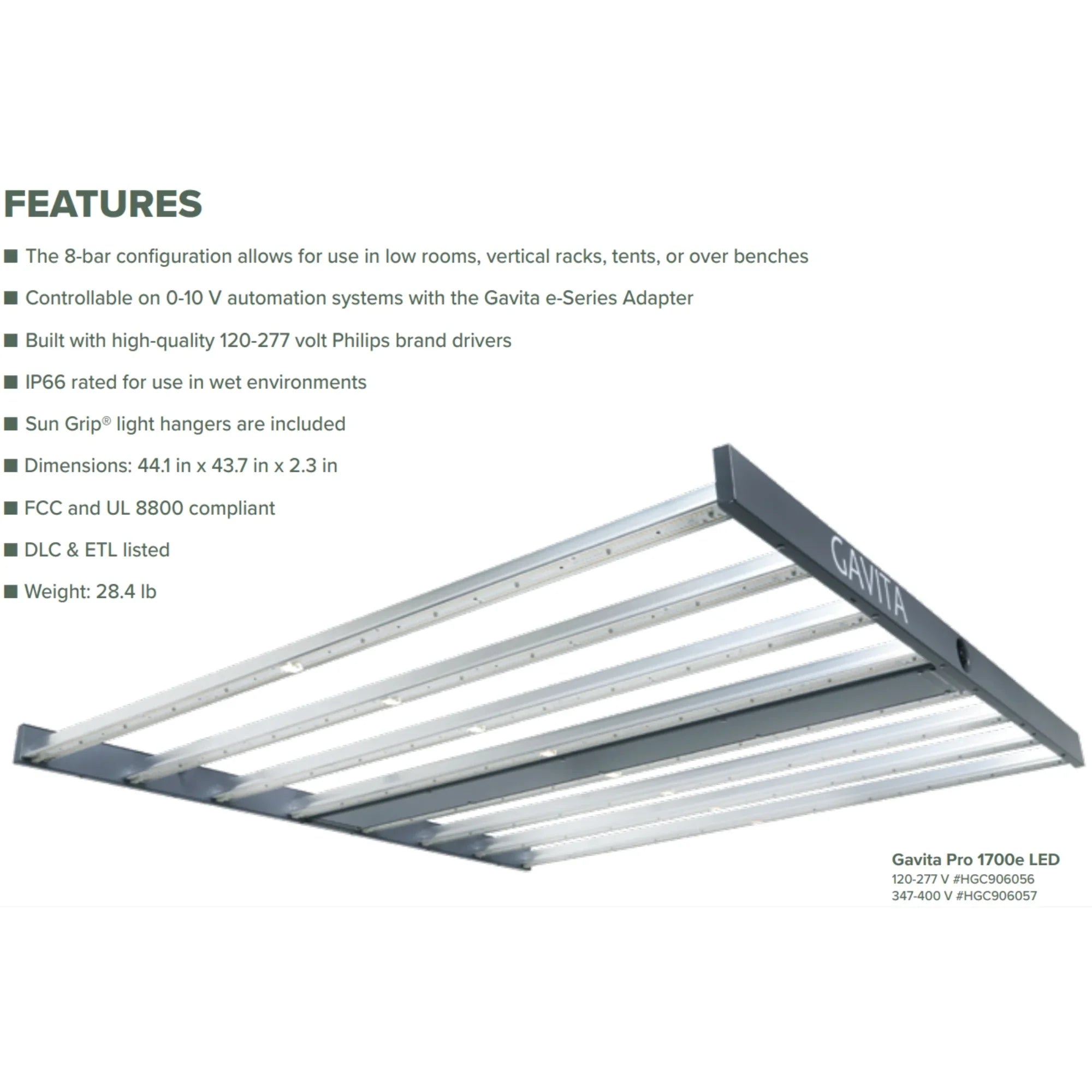 Gavita Pro 1700e, 645W LED Grow Light Fixture, 120-277V
