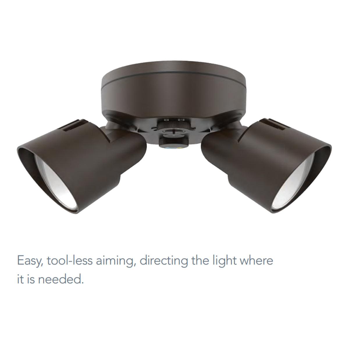 LED Security Flood Light With Motion Sensor, 2150-2600 Lumens, 26 Watt, Selectable CCT, Adjustable 2-Head, Bronze Finish