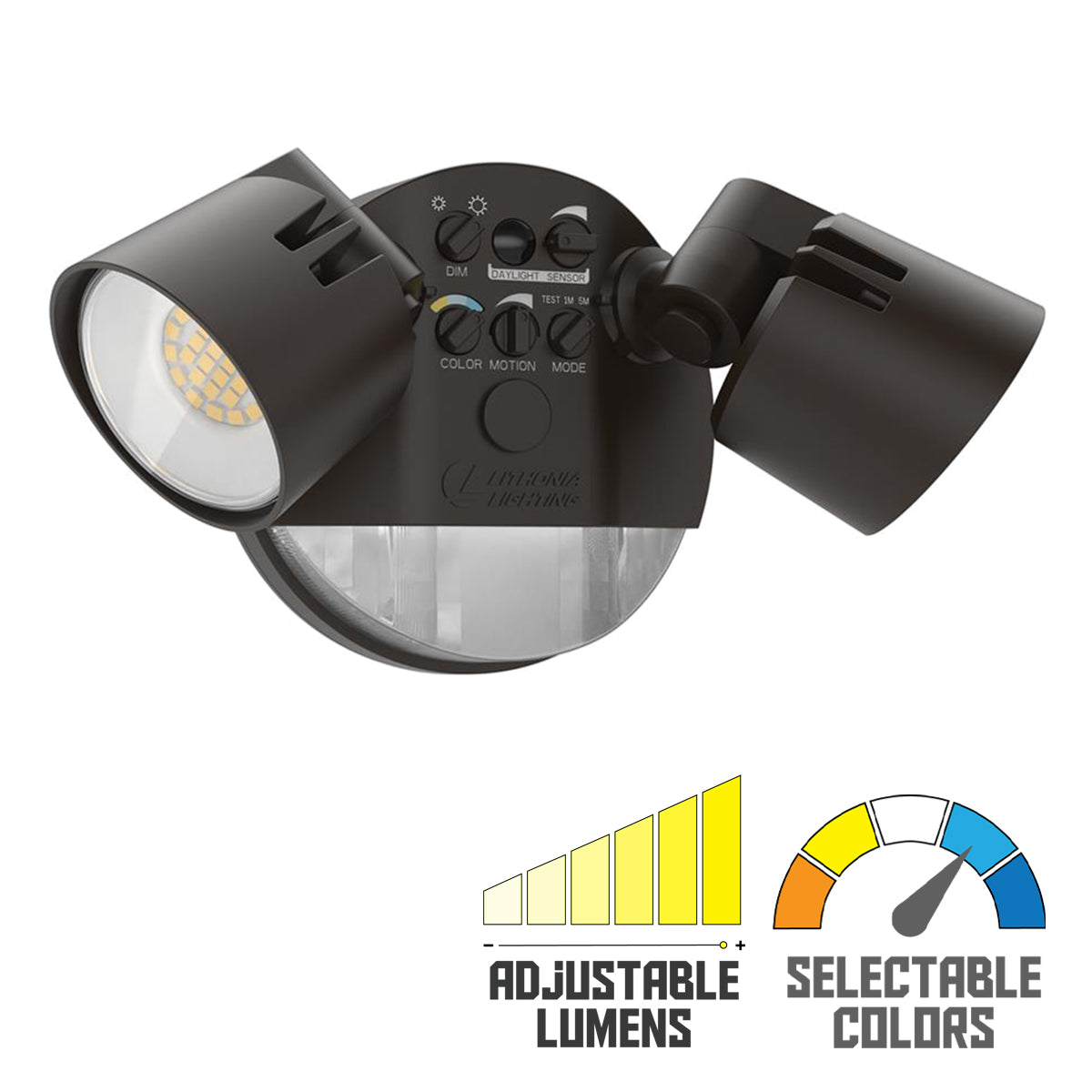 LED Security Flood Light With Motion Sensor, 2150-2600 Lumens, 26 Watt, Selectable CCT, Adjustable 2-Head, Bronze Finish