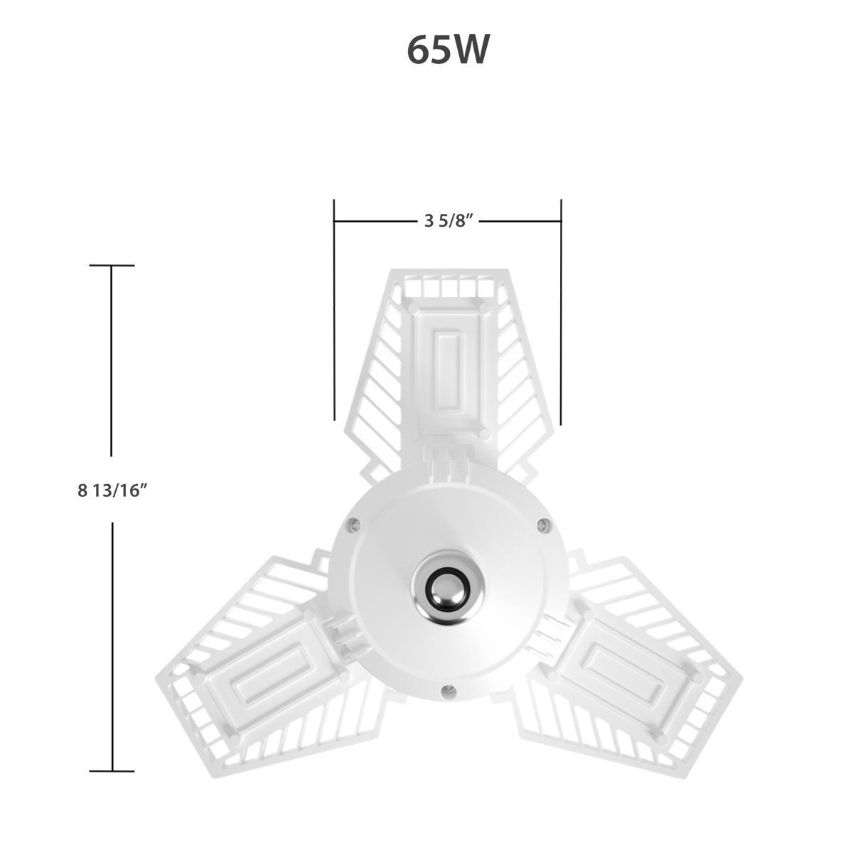 LED Garage Light Bulb, 65 Watts, 8000 Lumens, 5000K, 3 Adjustable Panels, E26 Base, 120-277V - Bees Lighting