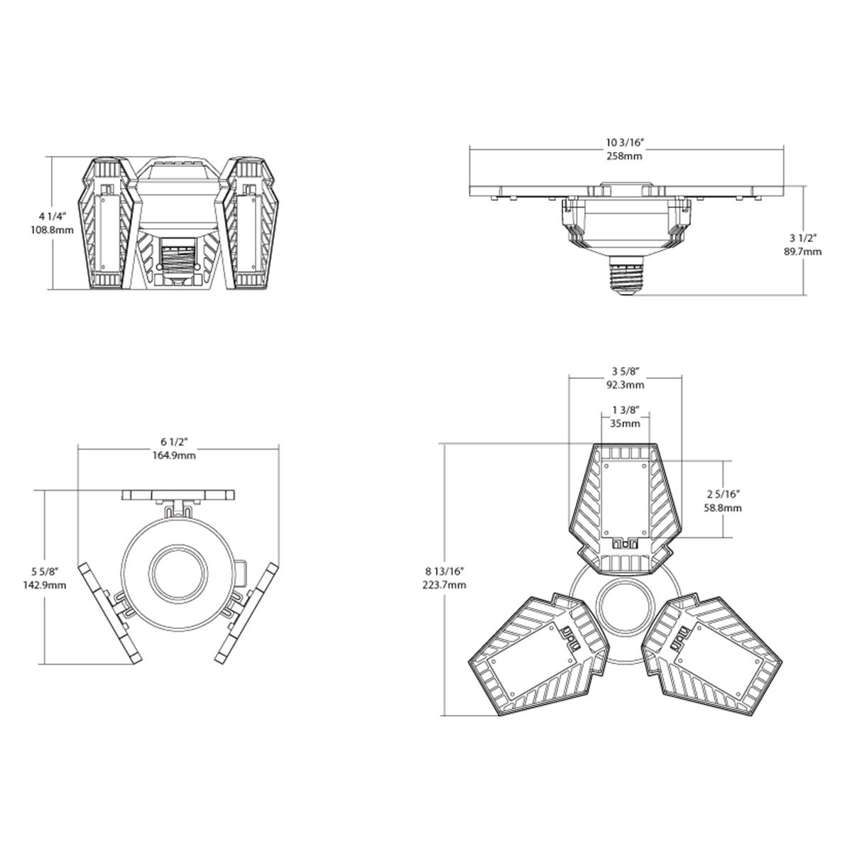 LED Garage Light Bulb, 65 Watts, 8000 Lumens, 5000K, 3 Adjustable Panels, E26 Base, 120-277V - Bees Lighting