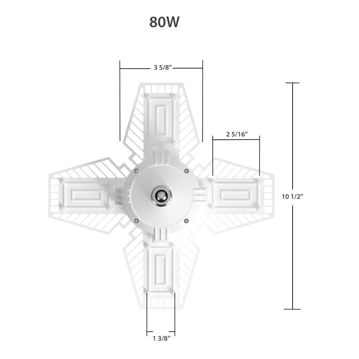 LED Garage Light Bulb, 80 Watts, 10000 Lumens, 5000K, 4 Adjustable Panels, E26 Base, 120-277V - Bees Lighting
