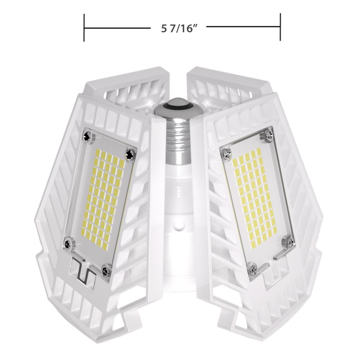 LED Garage Light Bulb, 80 Watts, 10000 Lumens, 5000K, 4 Adjustable Panels, E26 Base, 120-277V - Bees Lighting