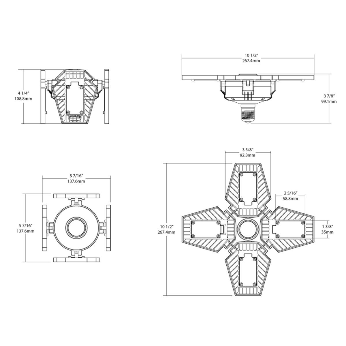LED Garage Light Bulb, 80 Watts, 10000 Lumens, 5000K, 4 Adjustable Panels, E26 Base, 120-277V - Bees Lighting