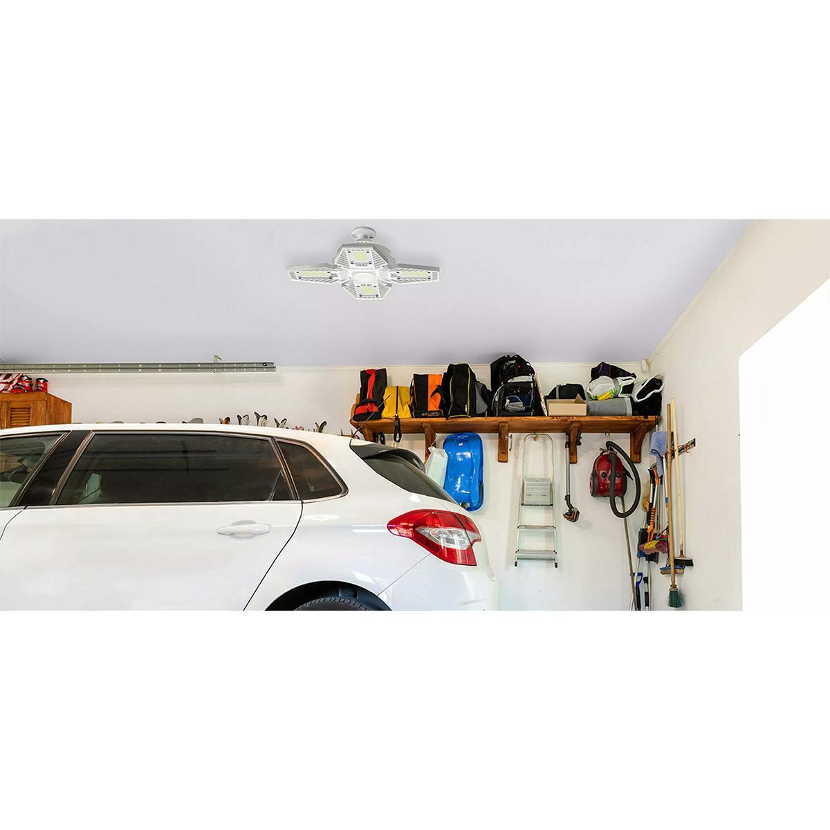 LED Garage Light Bulb, 80 Watts, 10000 Lumens, 5000K, 4 Adjustable Panels, E26 Base, 120-277V - Bees Lighting