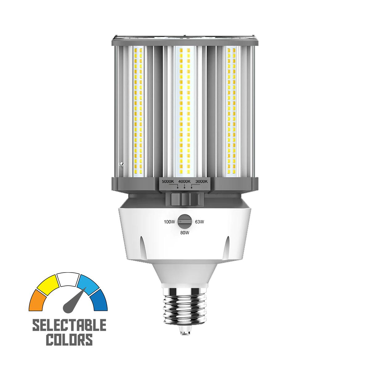 LED Corn Retrofit Lamp, 100W, 14600 Lumens, Field Adjustable, 30K/40K/50K, EX39 Mogul Extended Base, 120-277V - Bees Lighting