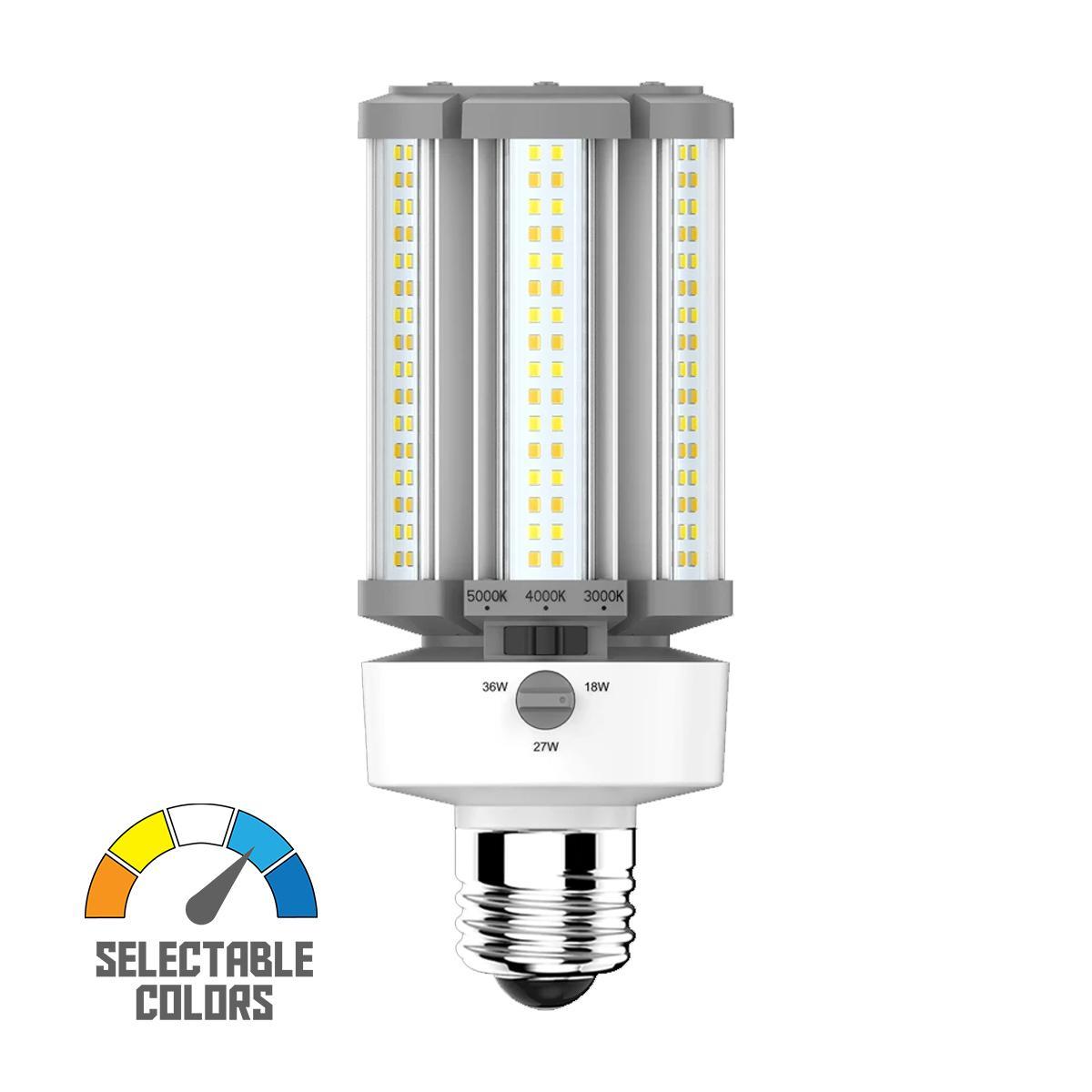 LED Corn Retrofit Lamp, 36W, 5220 Lumens, Field Adjustable, 30K/40K/50K, E26 Base, 120-277V