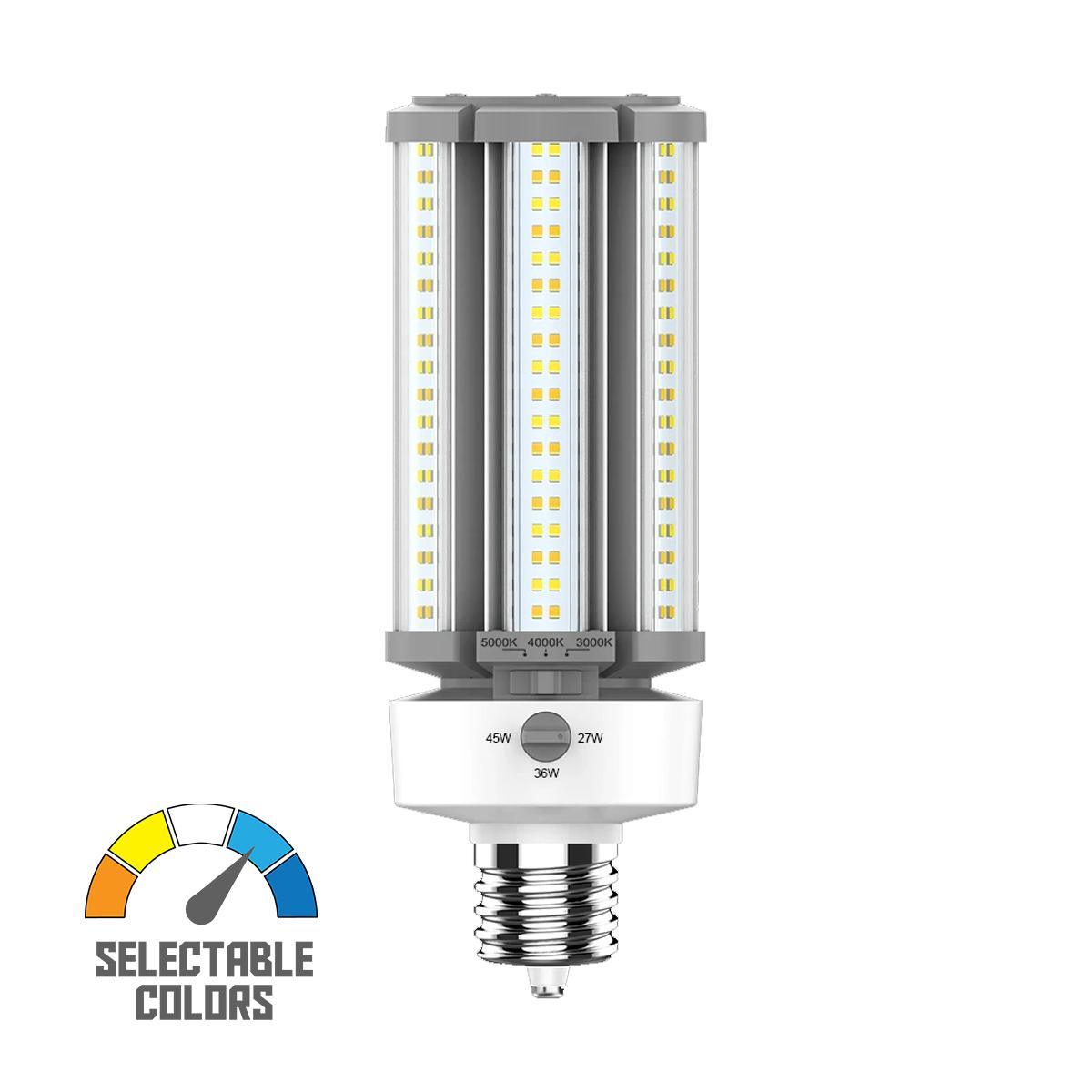 LED Corn Retrofit Lamp, 45W, 6525 Lumens, Field Adjustable, 30K/40K/50K, EX39 Mogul Extended Base, 120-277V - Bees Lighting