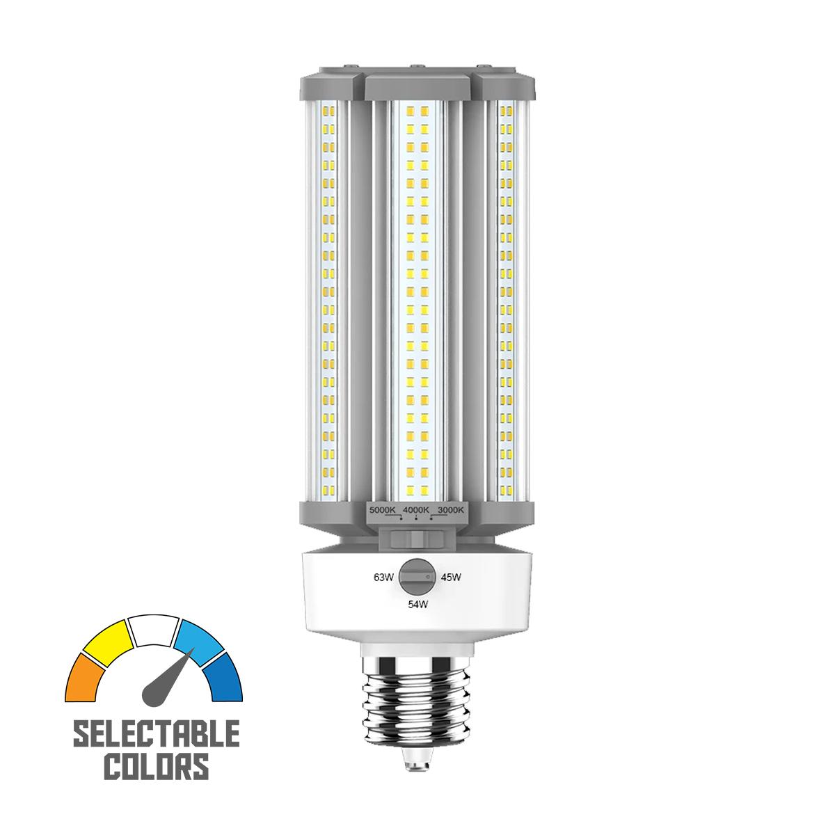 LED Corn Retrofit Lamp, 63W, 9135 Lumens, Field Adjustable, 30K/40K/50K, EX39 Mogul Extended Base, 120-277V