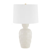 Dawn Table Lamp Ceramic Satin Cream with Aged Brass Accents - Bees Lighting