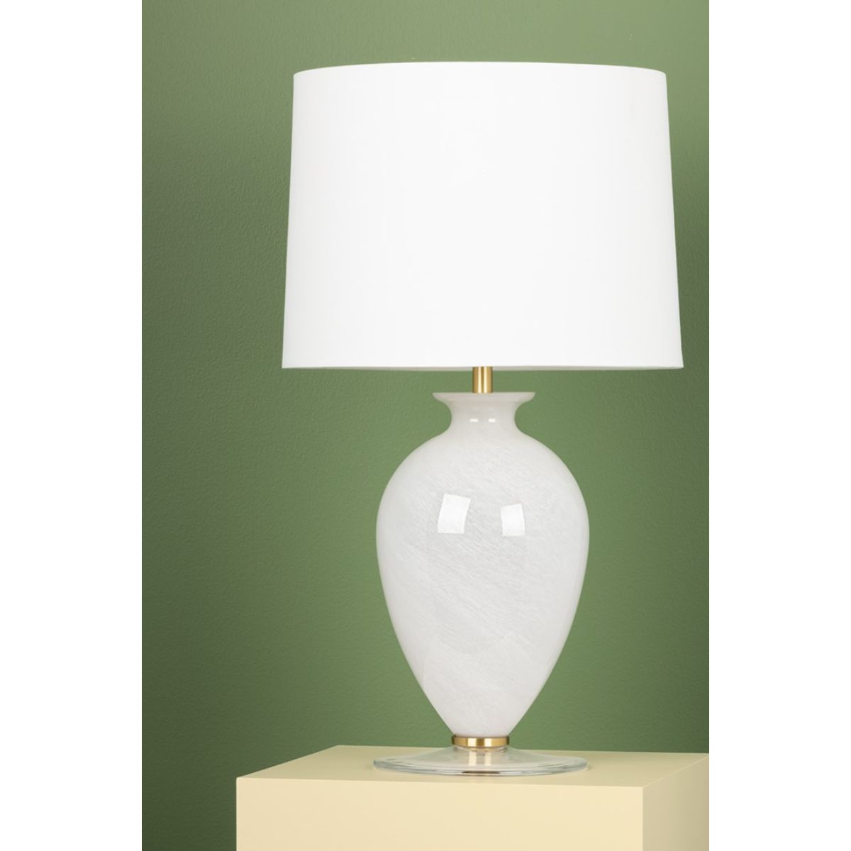Laney Table Lamp Cloud Glass Base with Aged Brass Accents