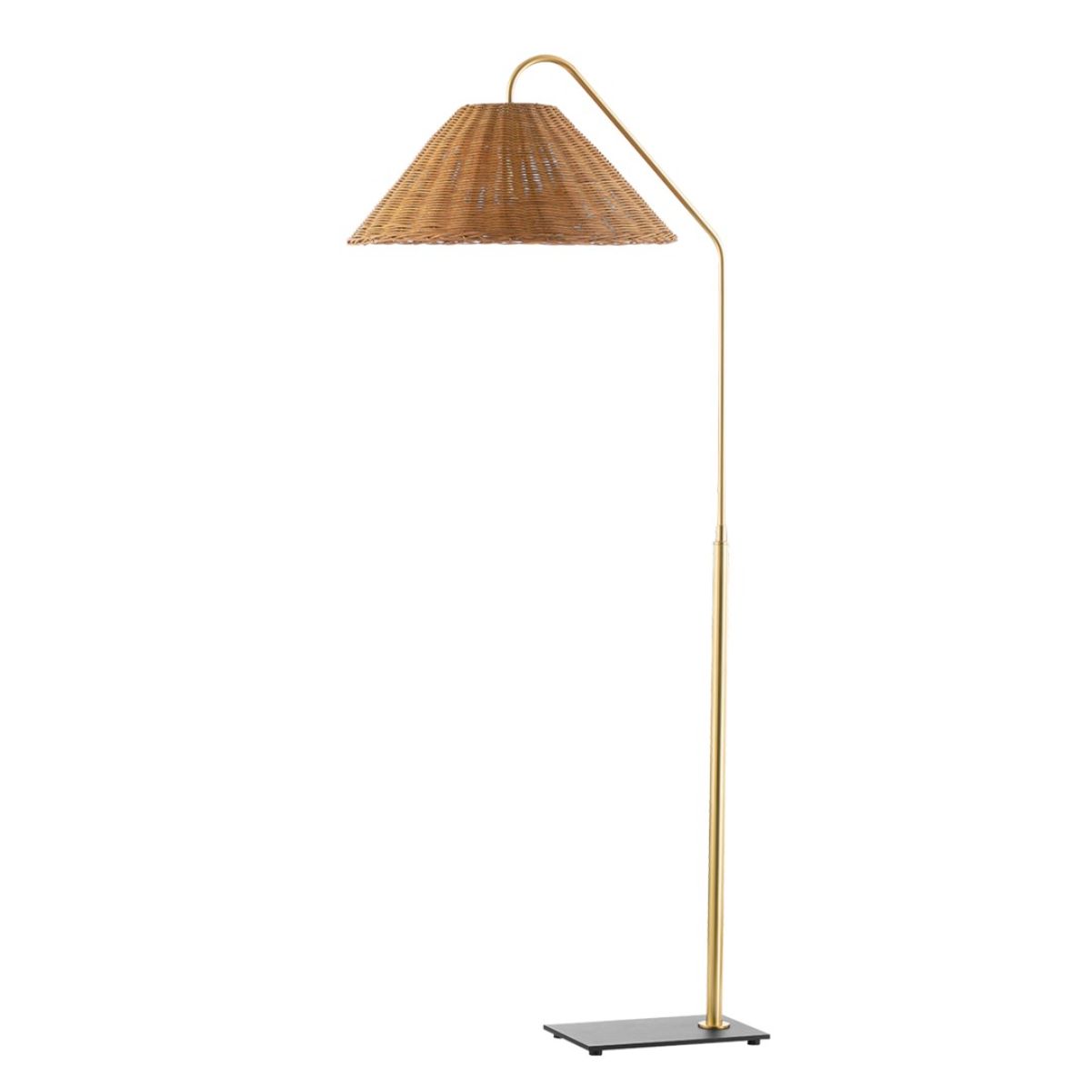 Lauren Floor Lamp Textured Black Combo and Aged Brass with Rattan Finish - Bees Lighting