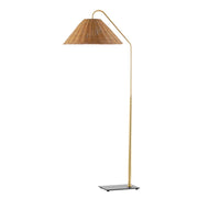 Lauren Floor Lamp Textured Black Combo and Aged Brass with Rattan Finish - Bees Lighting