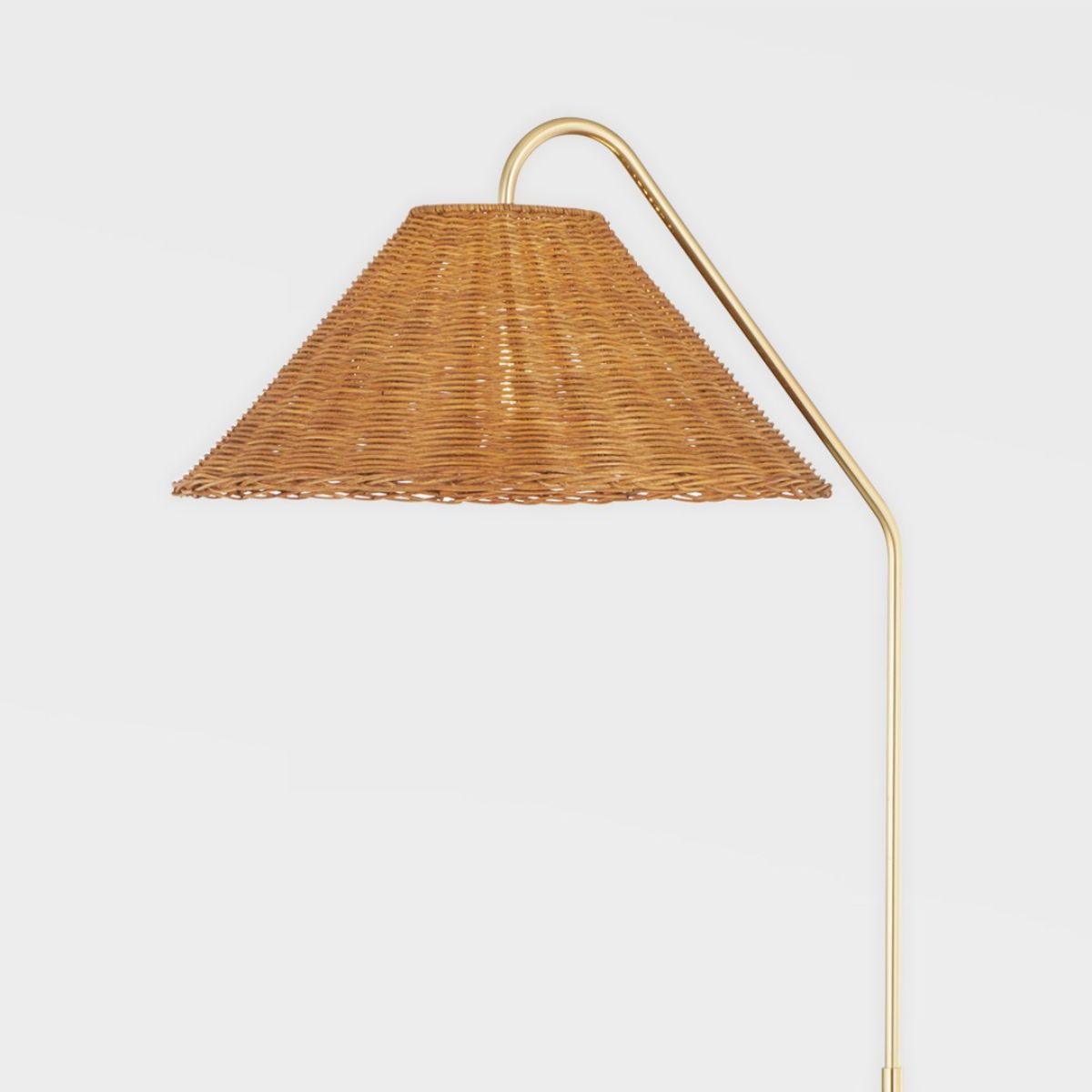 Lauren Floor Lamp Textured Black Combo and Aged Brass with Rattan Finish