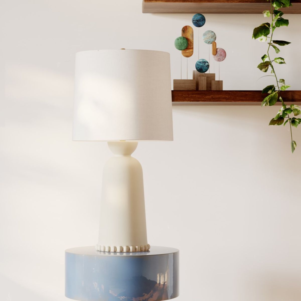 Rhea Table Lamp Ceramic Antique Ivory with Aged Brass Accents - Bees Lighting