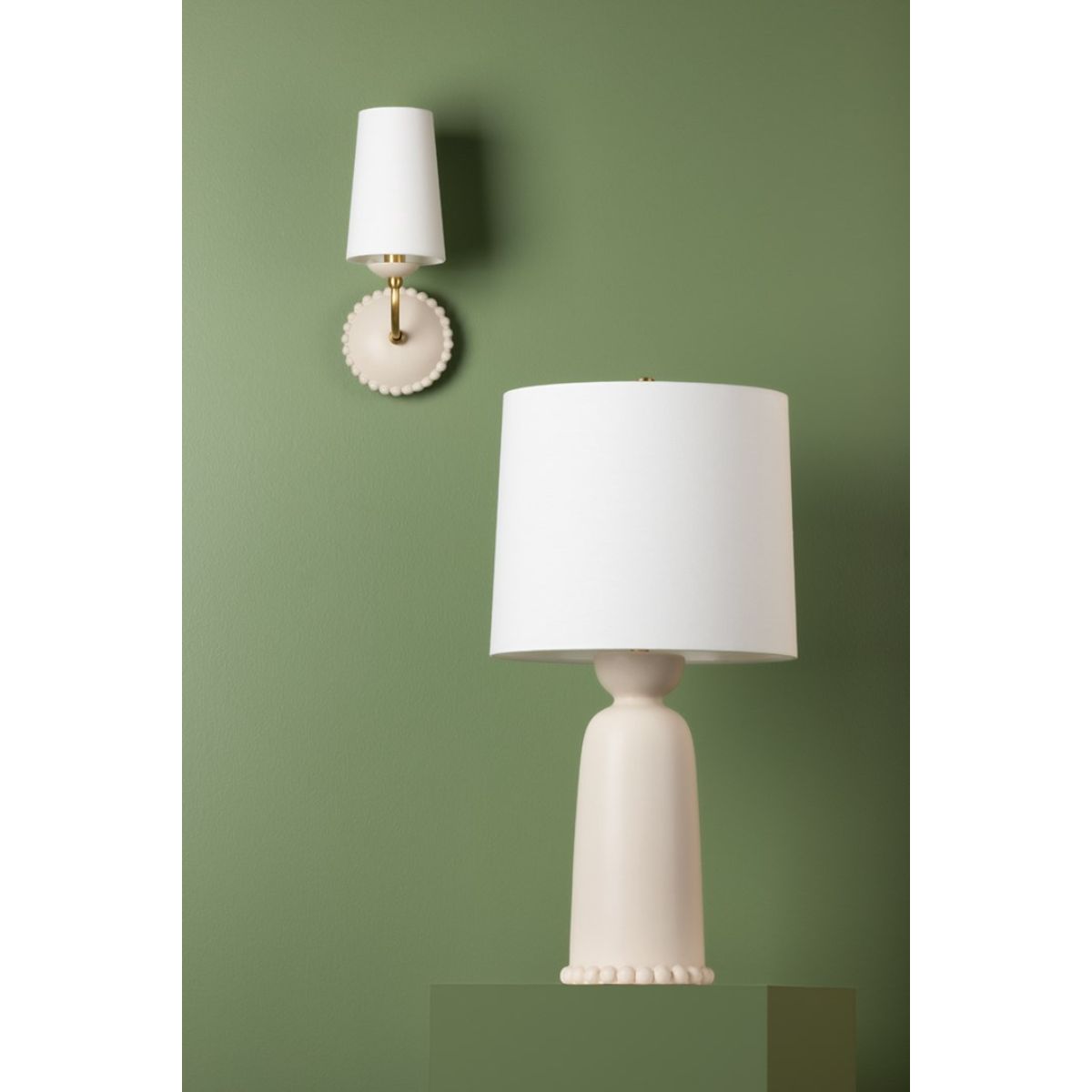 Rhea Table Lamp Ceramic Antique Ivory with Aged Brass Accents - Bees Lighting