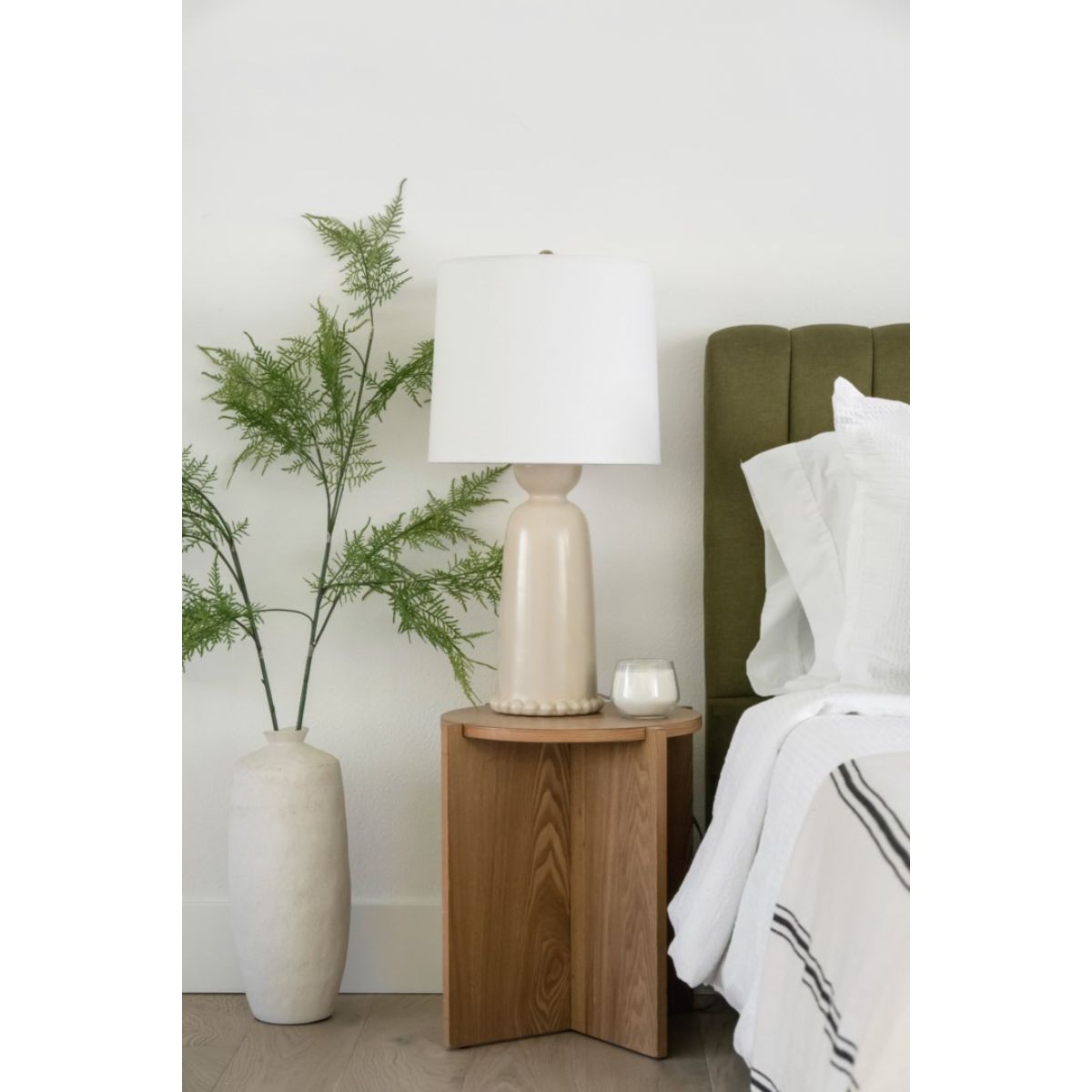 Rhea Table Lamp Ceramic Antique Ivory with Aged Brass Accents - Bees Lighting
