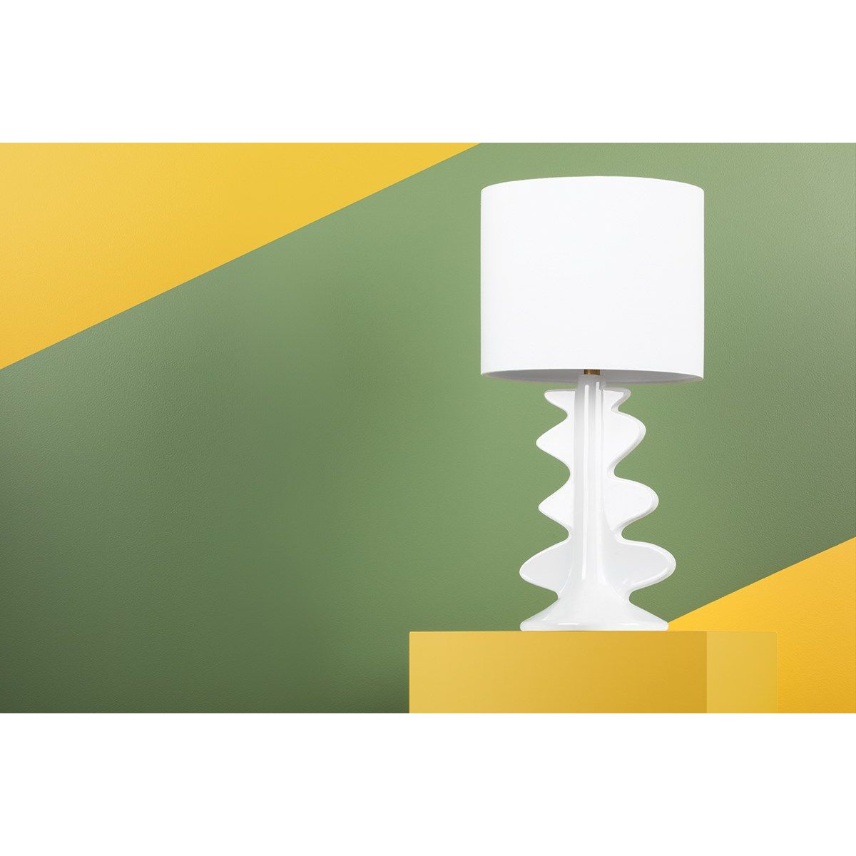 Liwa Table Lamp Ceramic Gloss White with Aged Brass Accents - Bees Lighting