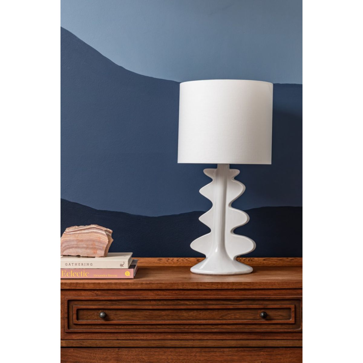 Liwa Table Lamp Ceramic Gloss White with Aged Brass Accents - Bees Lighting
