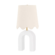 Roshani Table Lamp Ceramic Raw Matte White with Aged Brass Accents - Bees Lighting