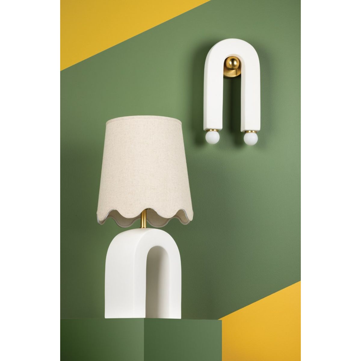 Roshani Table Lamp Ceramic Raw Matte White with Aged Brass Accents - Bees Lighting