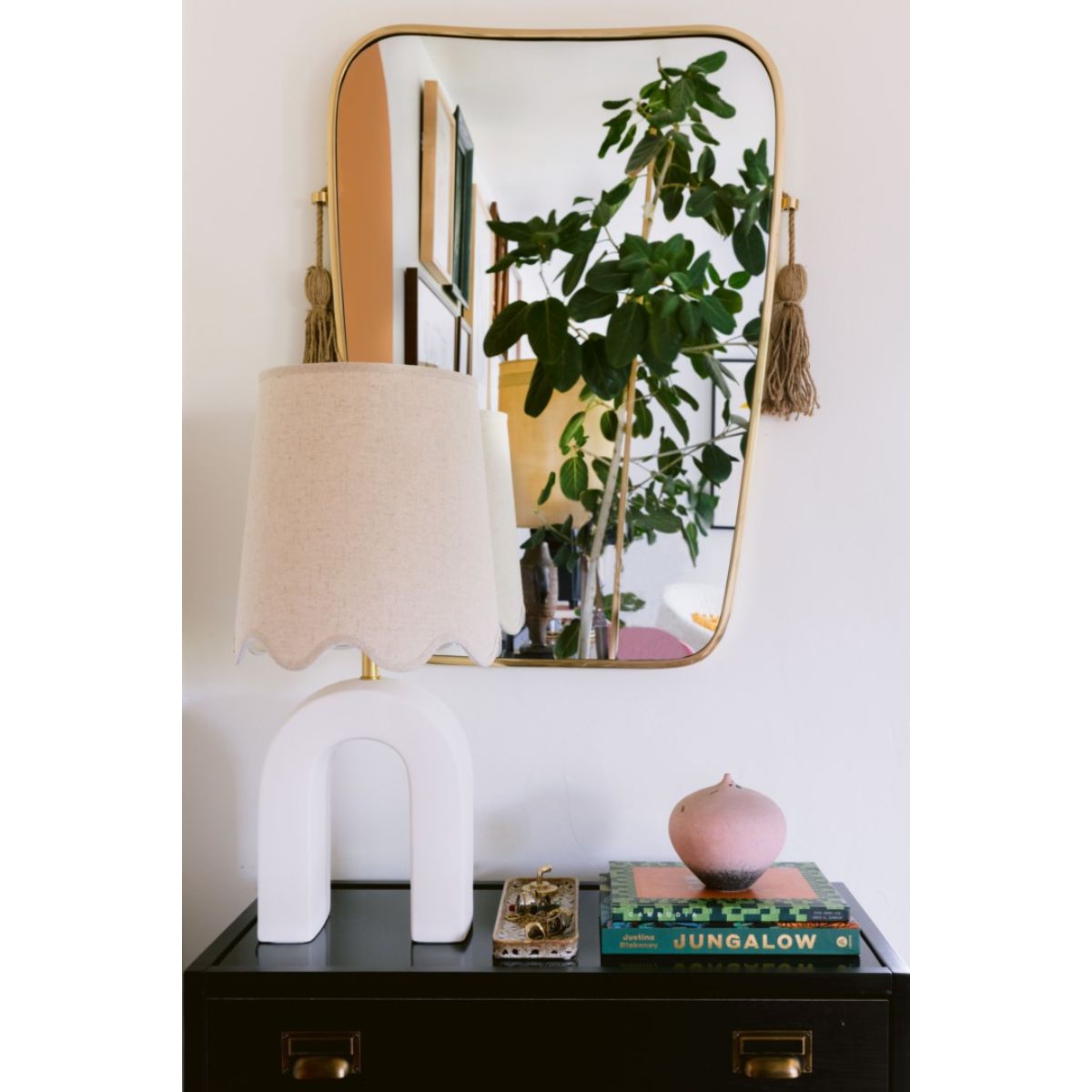 Roshani Table Lamp Ceramic Raw Matte White with Aged Brass Accents - Bees Lighting