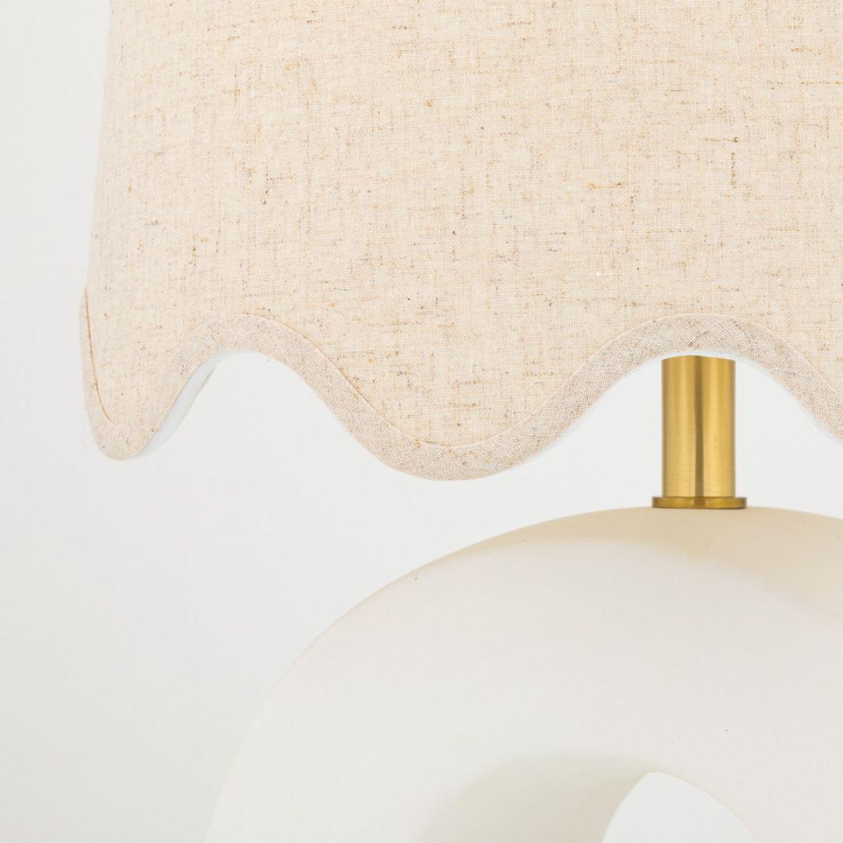 Roshani Table Lamp Ceramic Raw Matte White with Aged Brass Accents - Bees Lighting