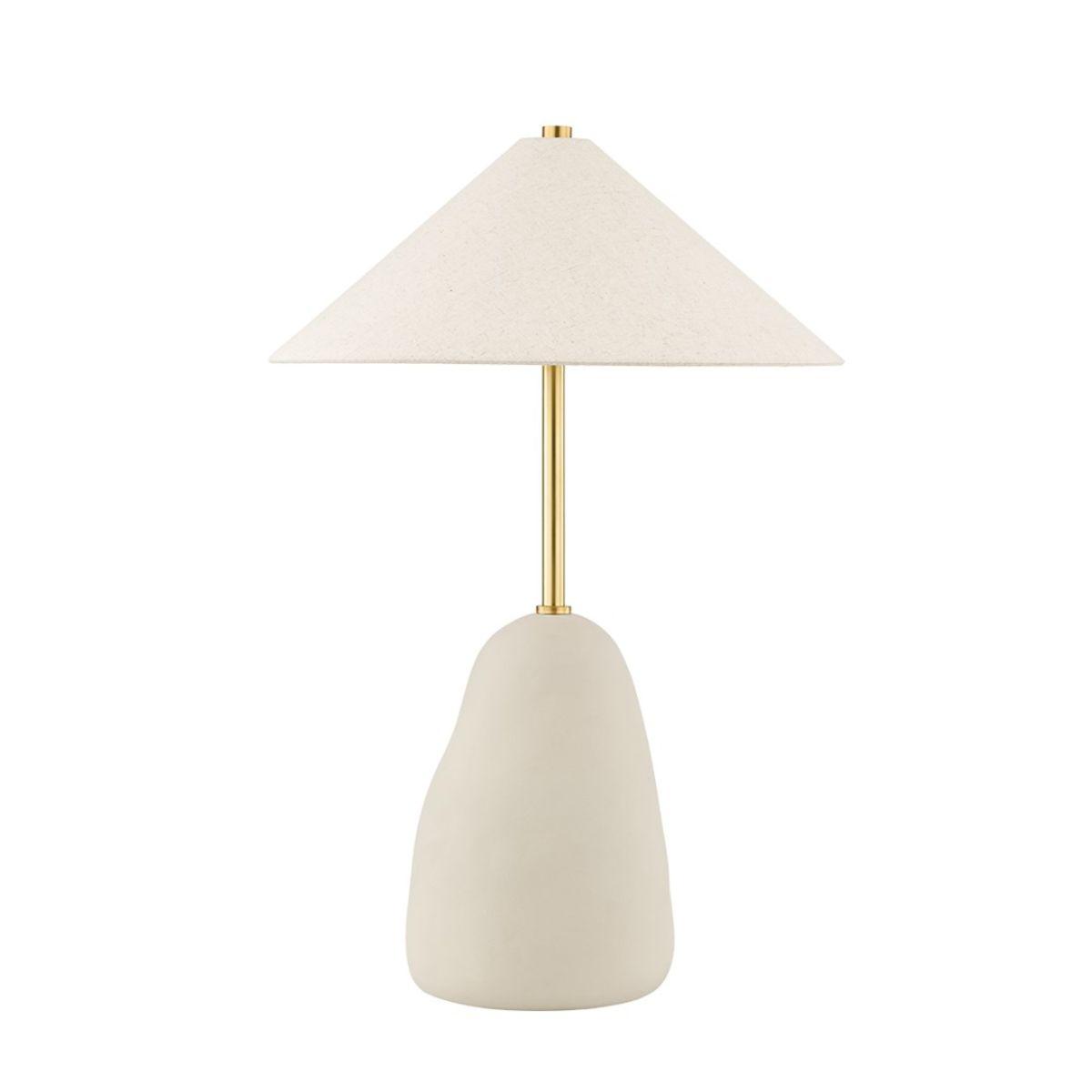 Maia 2 Lights Table Lamp Ceramic Textured Beige and Aged Brass Accents - Bees Lighting