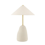 Maia 2 Lights Table Lamp Ceramic Textured Beige and Aged Brass Accents - Bees Lighting