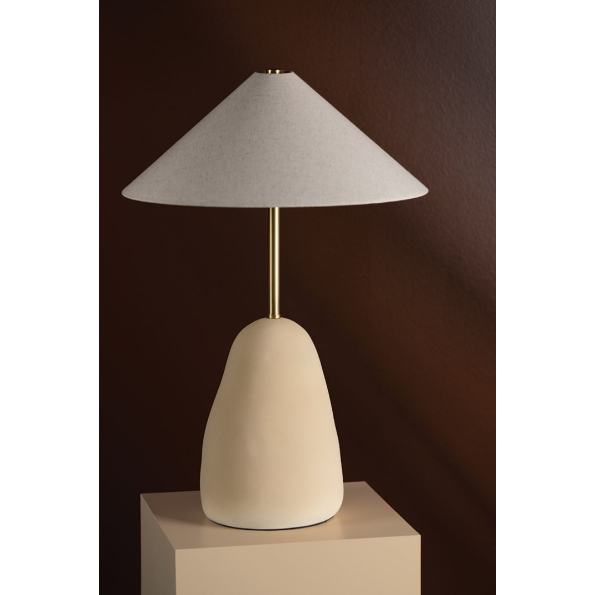Maia 2 Lights Table Lamp Ceramic Textured Beige and Aged Brass Accents - Bees Lighting