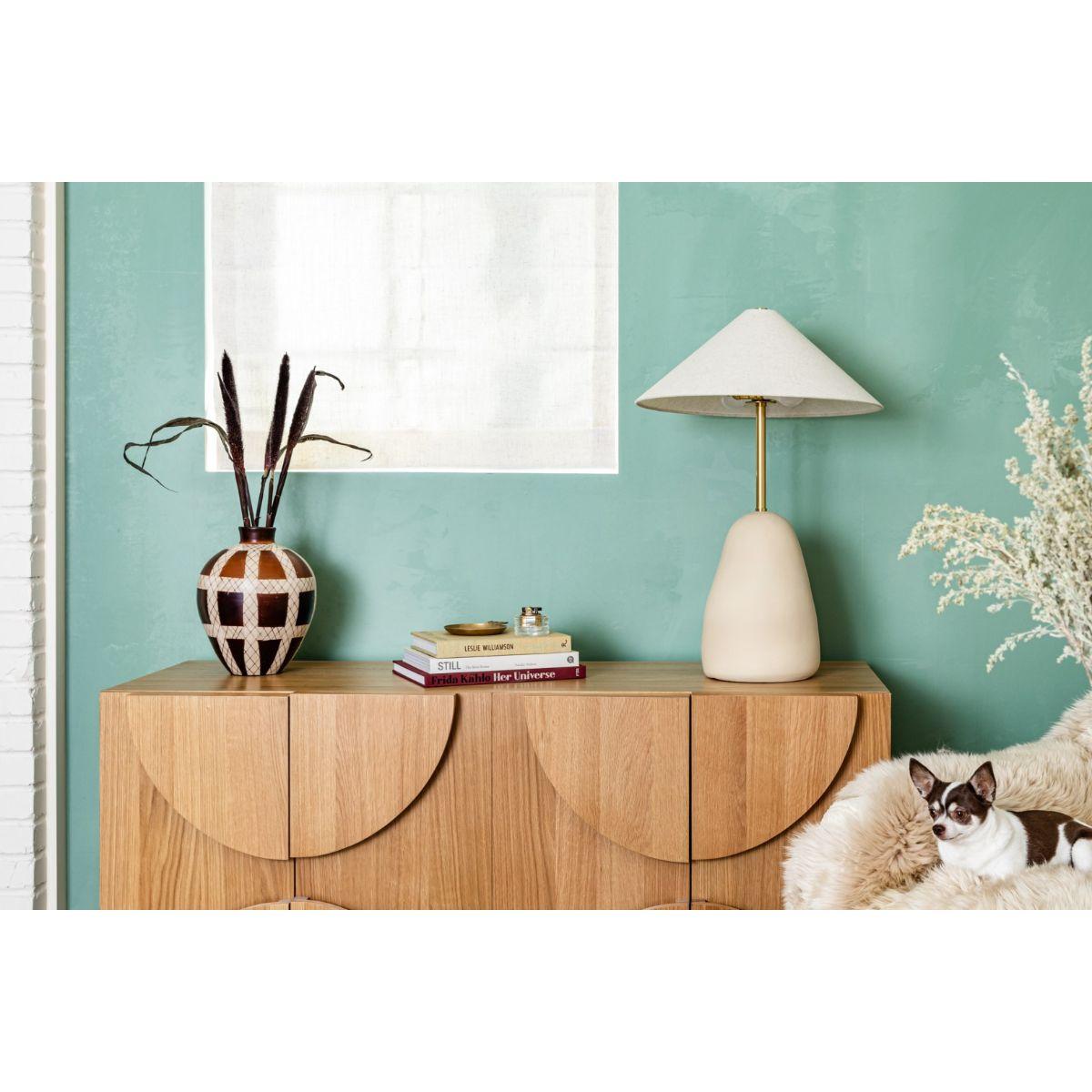 Maia 2 Lights Table Lamp Ceramic Textured Beige and Aged Brass Accents - Bees Lighting